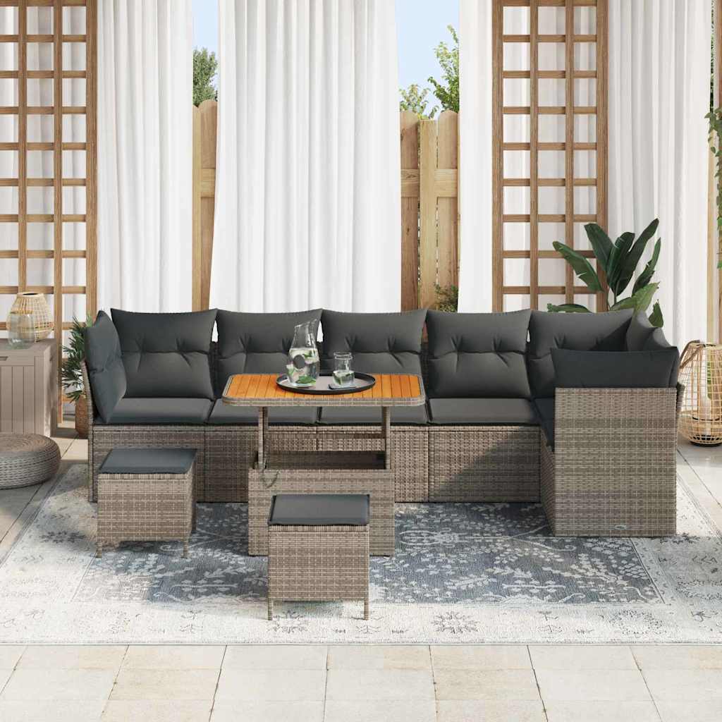 Havesofa Sæt 9 pcs Grå polyrattan