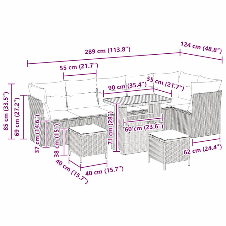 Havesofa Sæt 9 pcs Grå polyrattan