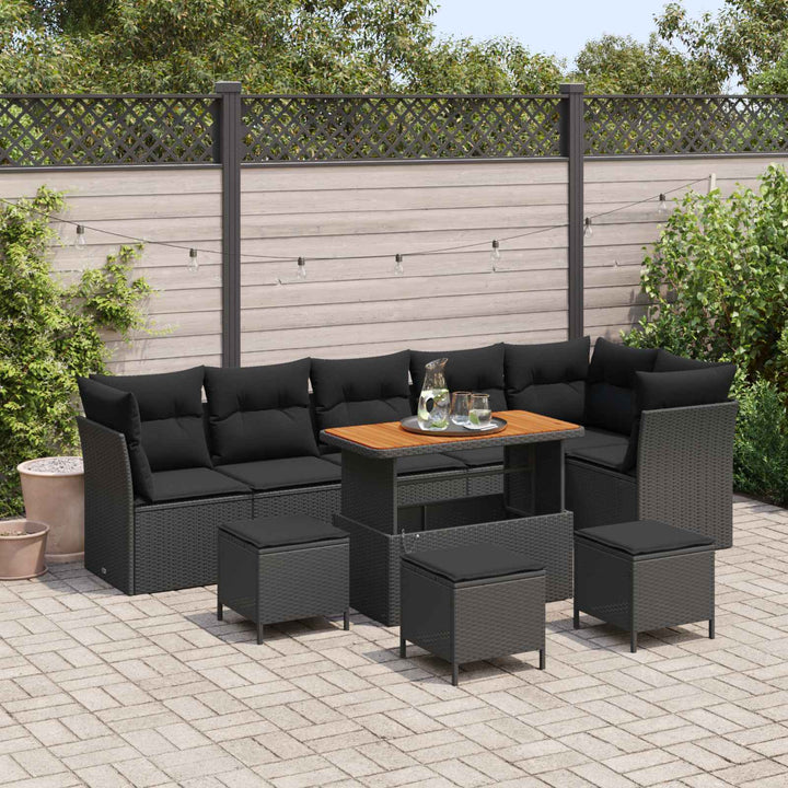 Havesofa Sæt 10 pcs Sort polyrattan
