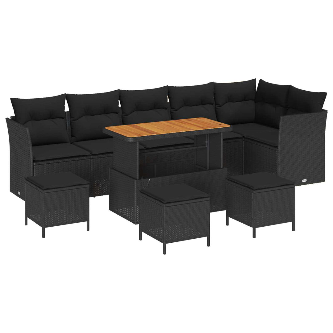 Havesofa Sæt 10 pcs Sort polyrattan