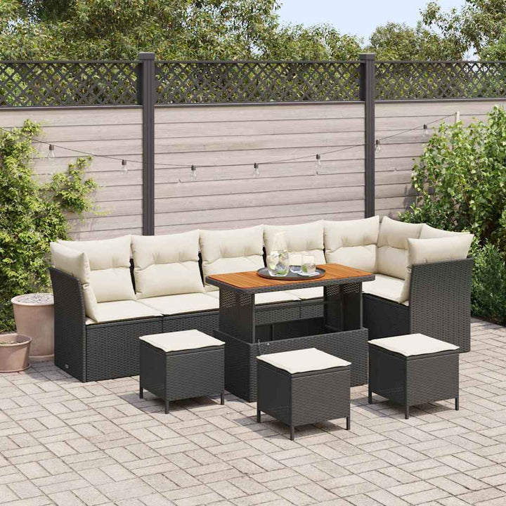 Havesofa Sæt 10 pcs Sort polyrattan