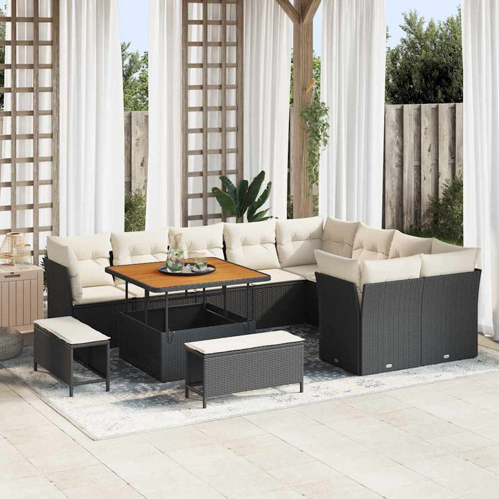 Havesofa Sæt 12 stk. Sort polyrattan
