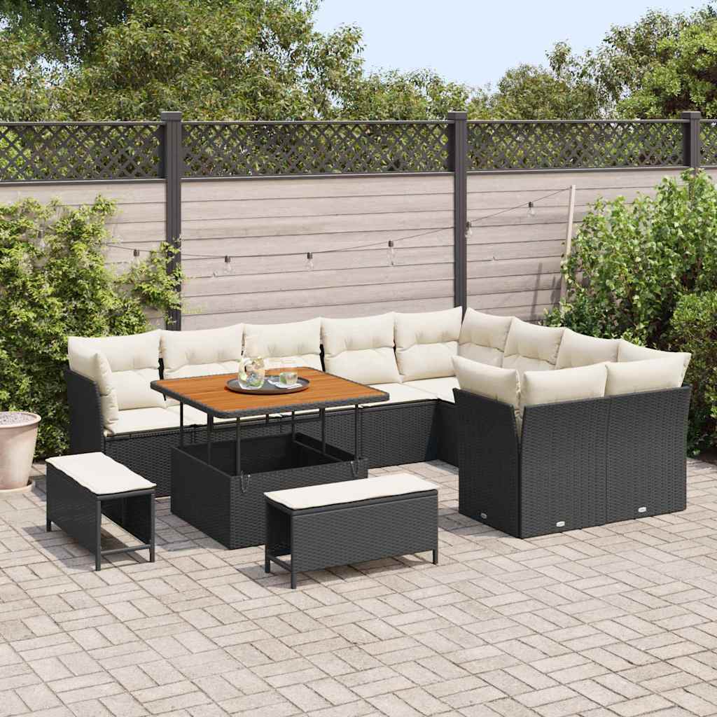 Havesofa Sæt 12 pcs Sort polyrattan
