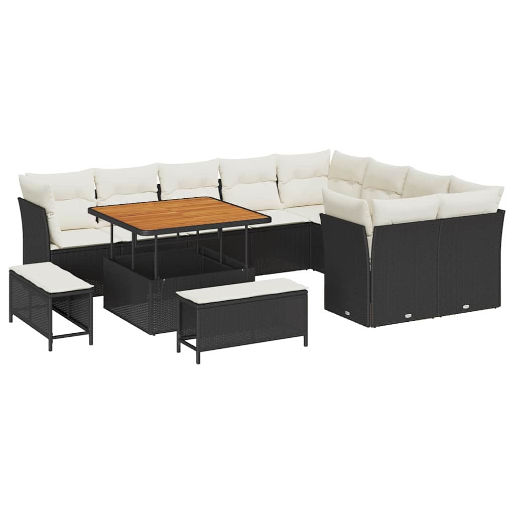 Havesofa Sæt 12 pcs Sort polyrattan