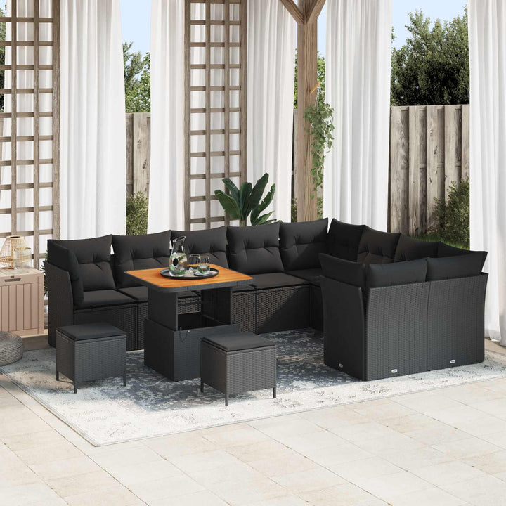 Havesofa Sæt 12 pcs Sort polyrattan