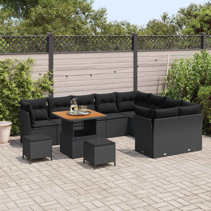 Havesofa Sæt 12 pcs Sort polyrattan