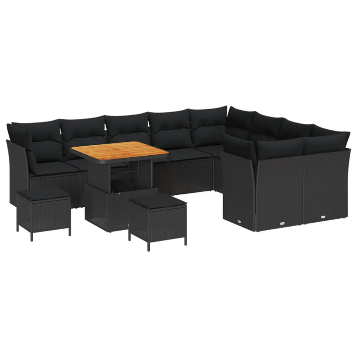 Havesofa Sæt 12 pcs Sort polyrattan