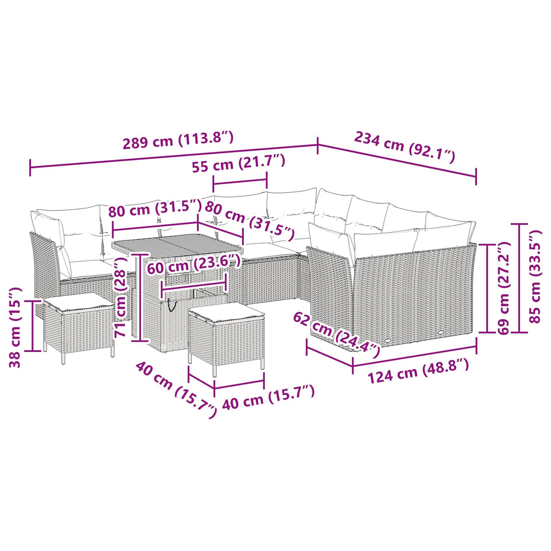 Havesofa Sæt 12 pcs Sort polyrattan