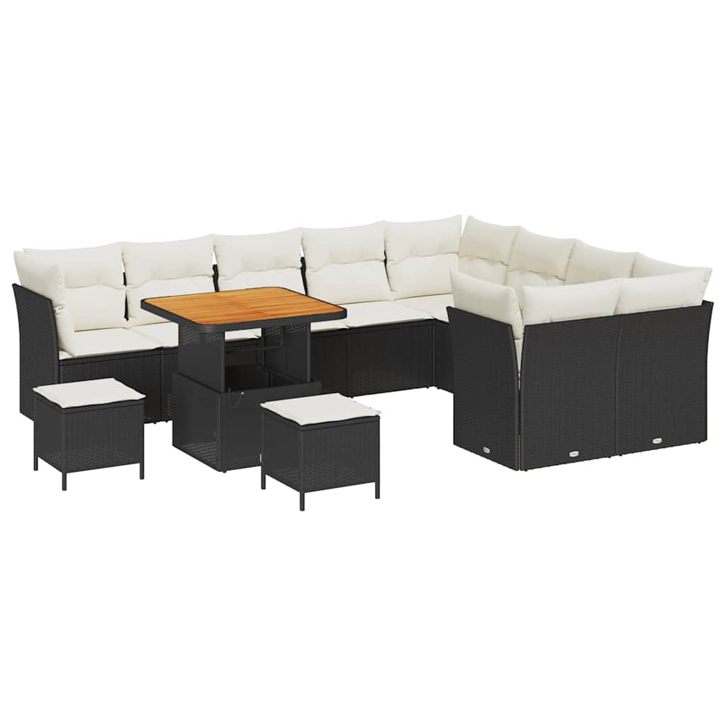 Havesofa Sæt 12 pcs Sort polyrattan
