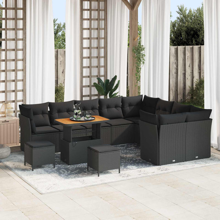 Havesofa Sæt 12 pcs Sort polyrattan