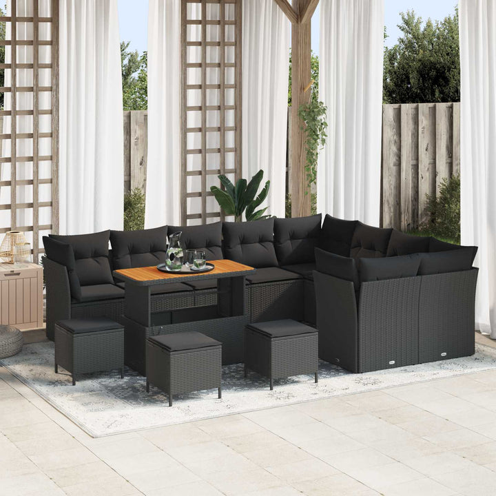 Havesofa Sæt 13 pcs Sort polyrattan