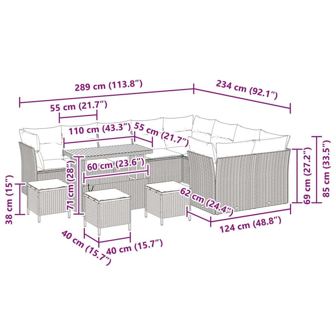 Havesofa Sæt 13 pcs Sort polyrattan