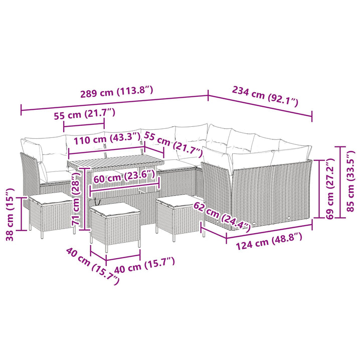 Havesofa Sæt 13 pcs Sort polyrattan