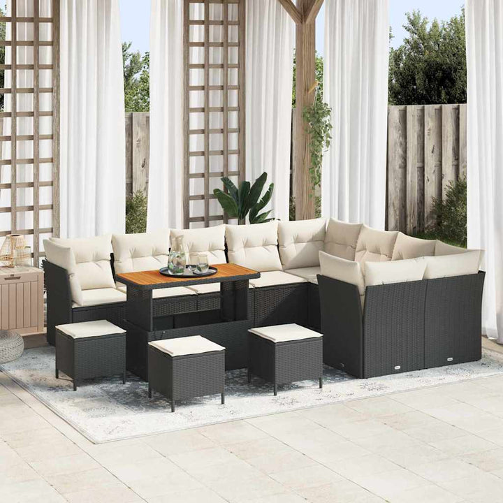 Havesofa Sæt 13 pcs Sort polyrattan