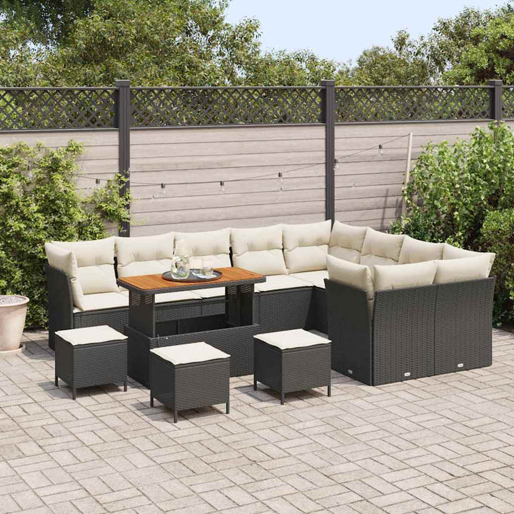 Havesofa Sæt 13 stk. Sort polyrattan