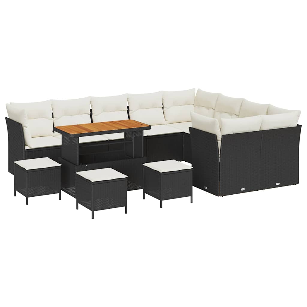 Havesofa Sæt 13 pcs Sort polyrattan