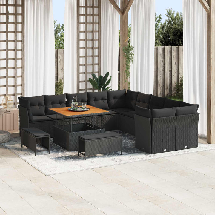 Havesofa Sæt 13 pcs Sort polyrattan