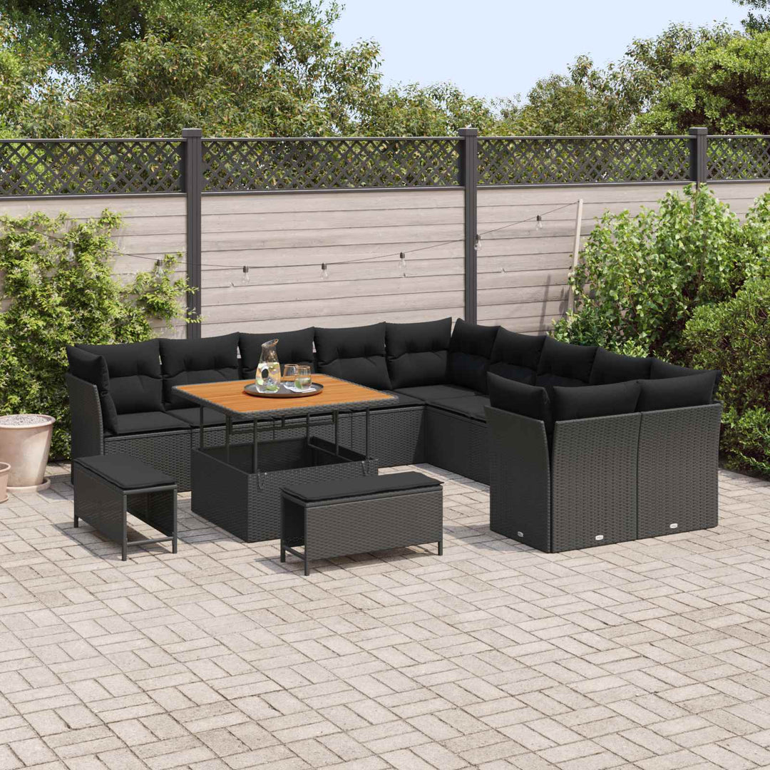 Havesofa Sæt 13 pcs Sort polyrattan