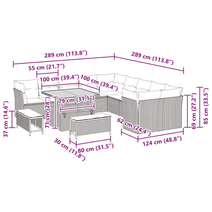 Havesofa Sæt 13 pcs Sort polyrattan