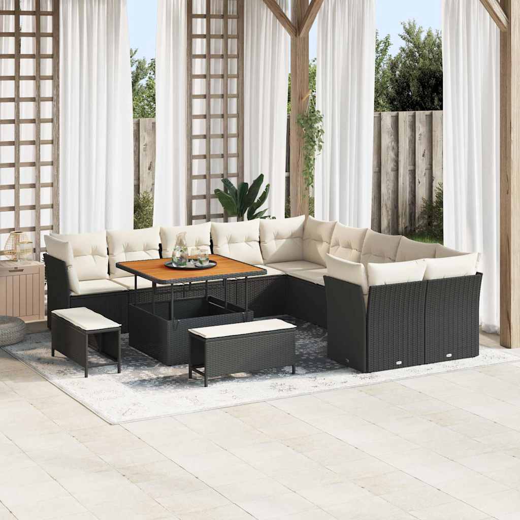 Havesofa Sæt 13 stk. Sort polyrattan
