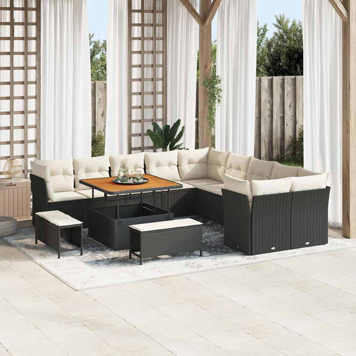 Havesofa Sæt 13 pcs Sort polyrattan