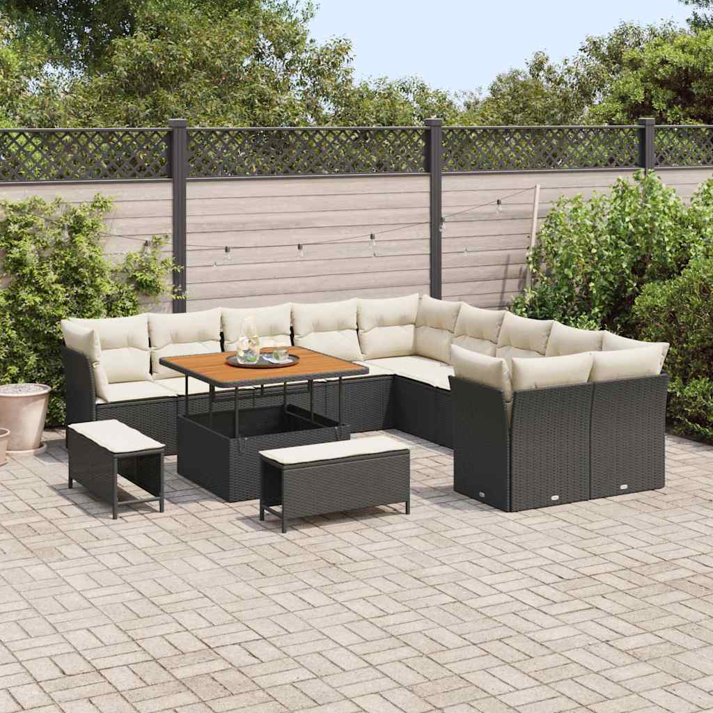 Havesofa Sæt 13 pcs Sort polyrattan