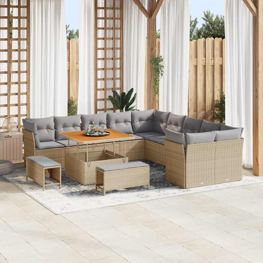 Havesofa Sæt 13 stk. Beige polyrattan