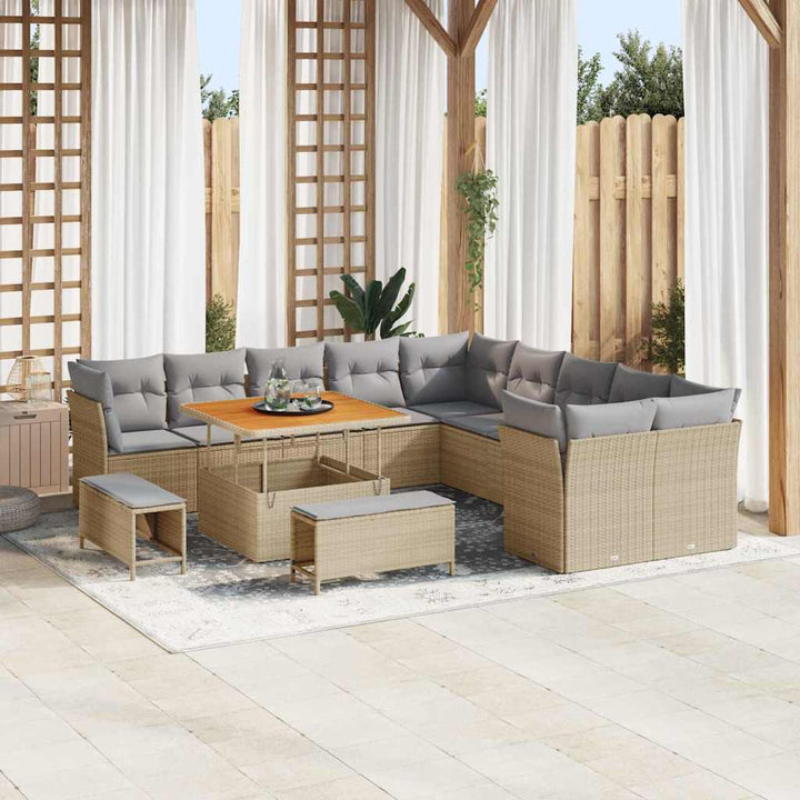 Havesofa Sæt 13 pcs Beige polyrattan