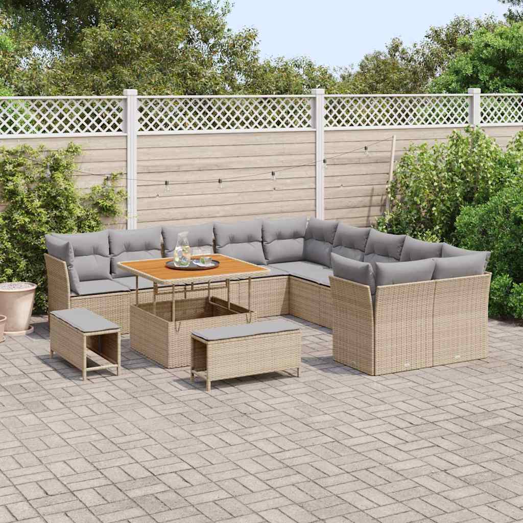 Havesofa Sæt 13 pcs Beige polyrattan