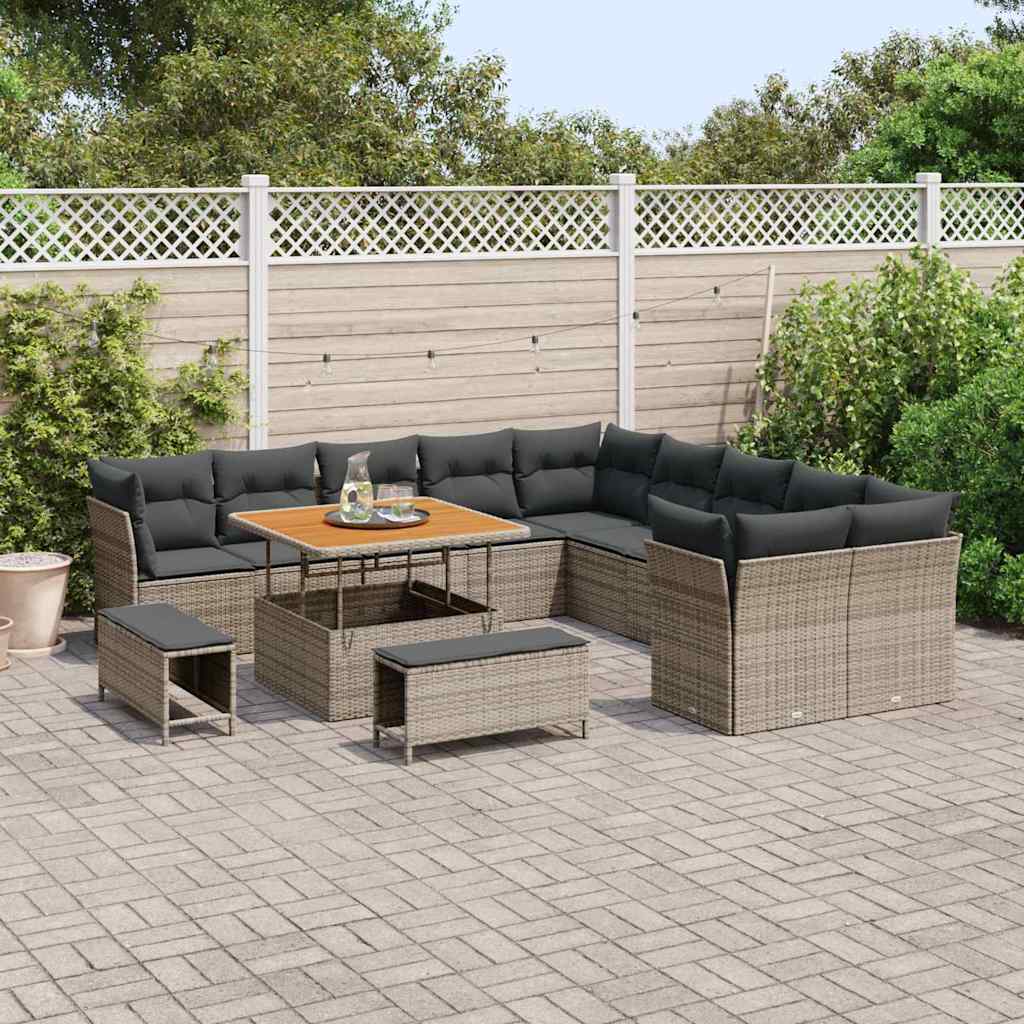 Havesofa Sæt 13 pcs Grå polyrattan