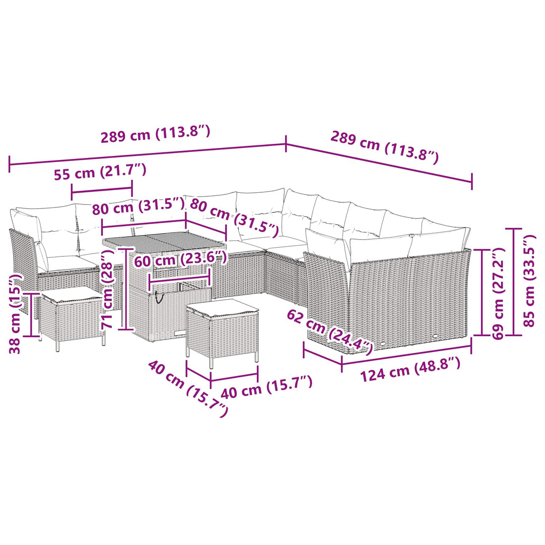 Havesofa Sæt 13 pcs Sort polyrattan