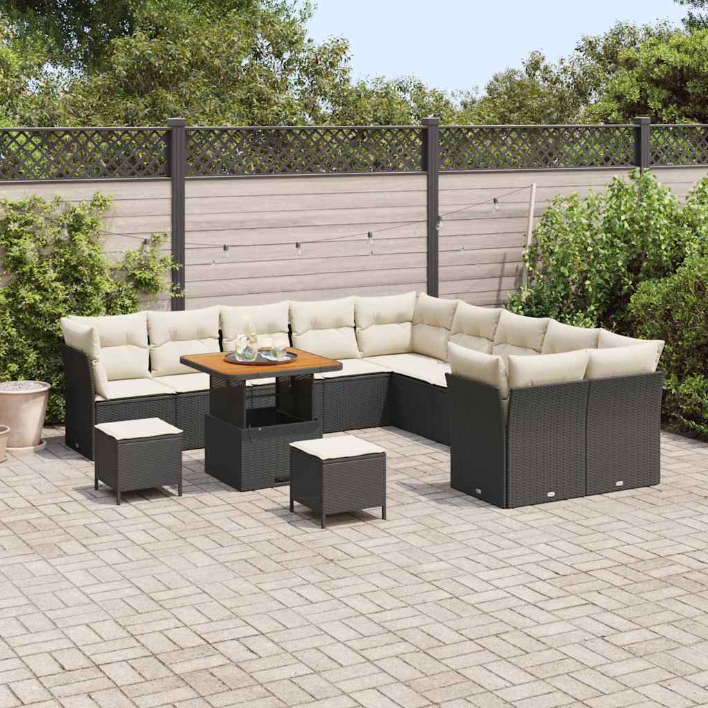 Havesofa Sæt 13 pcs Sort polyrattan