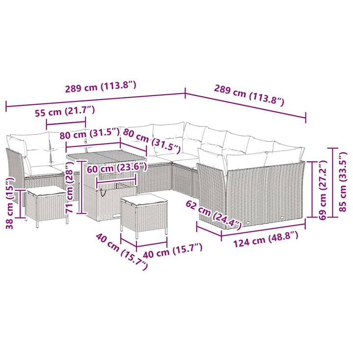 Havesofa Sæt 13 pcs Sort polyrattan