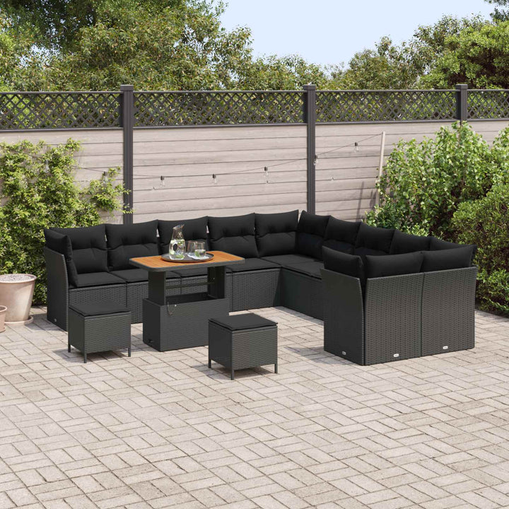 Havesofa Sæt 13 pcs Sort polyrattan