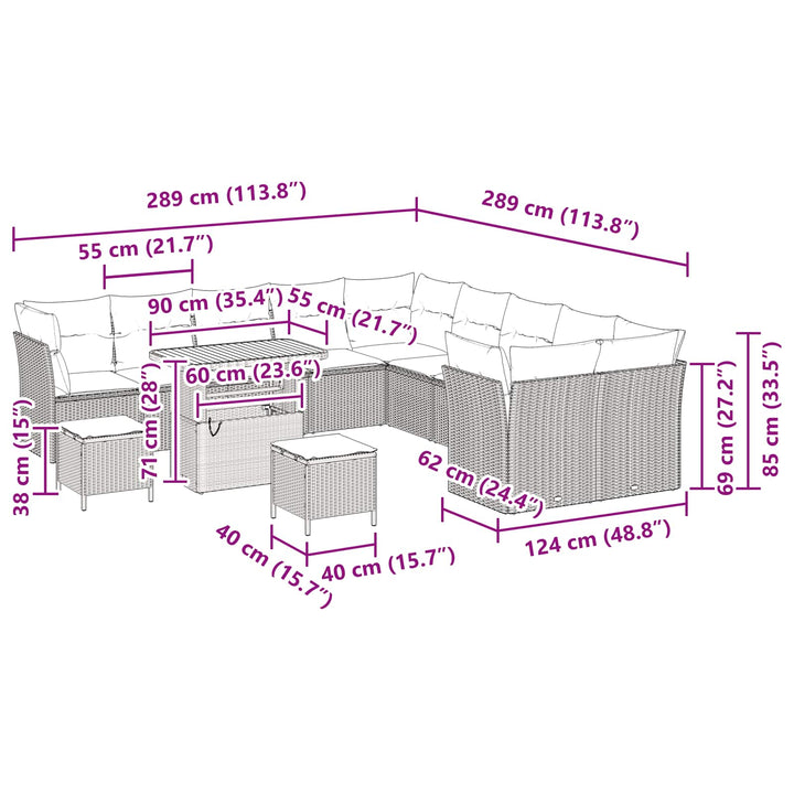 Havesofa Sæt 13 pcs Sort polyrattan