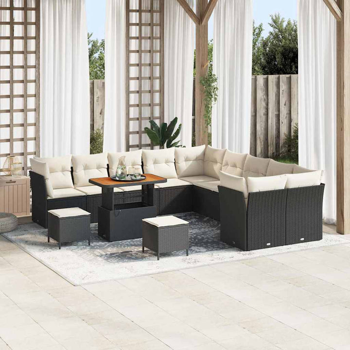 Havesofa Sæt 13 pcs Sort polyrattan