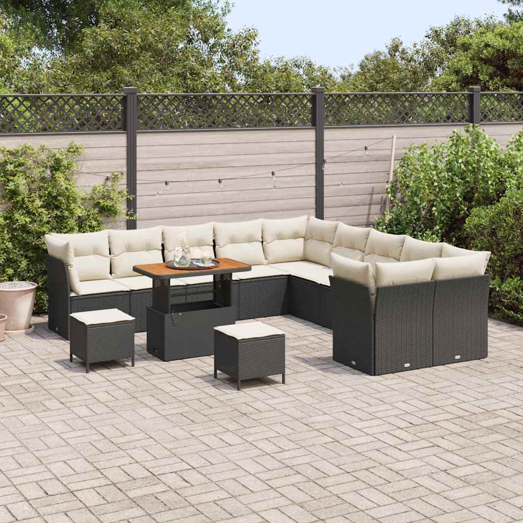 Havesofa Sæt 13 pcs Sort polyrattan