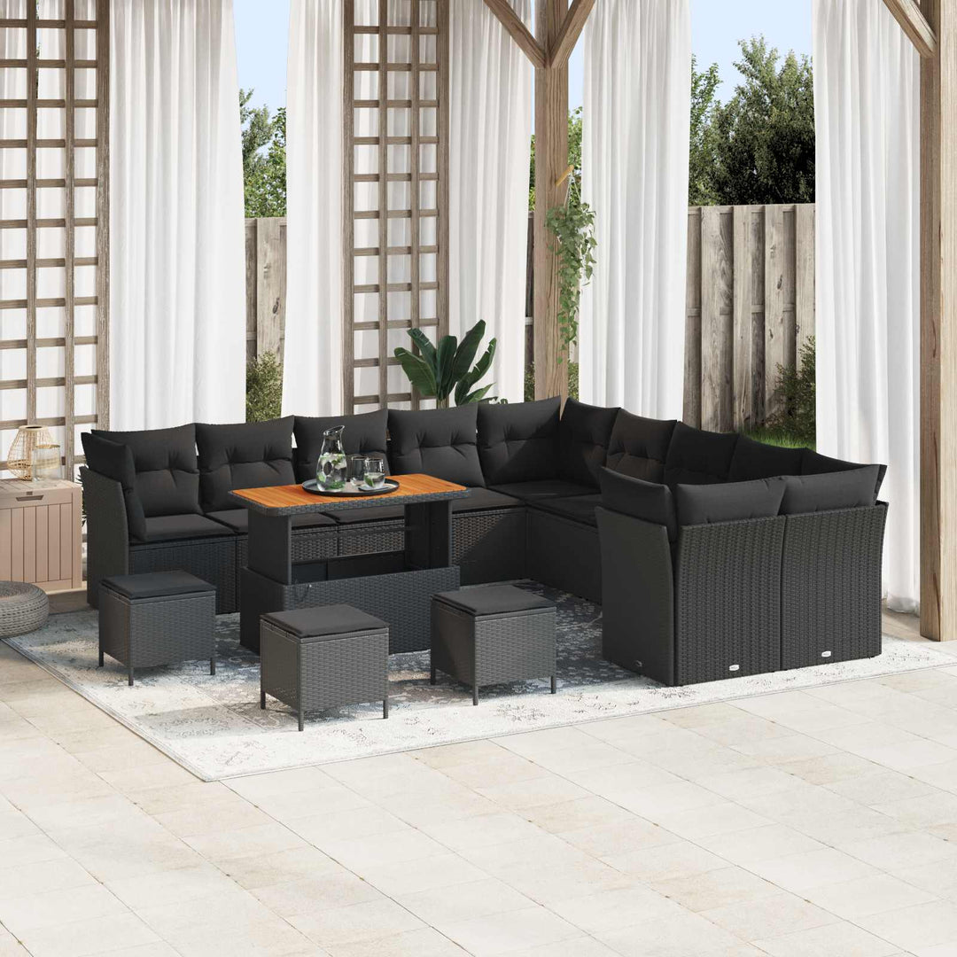 Havesofa Sæt 14 stk. Sort polyrattan