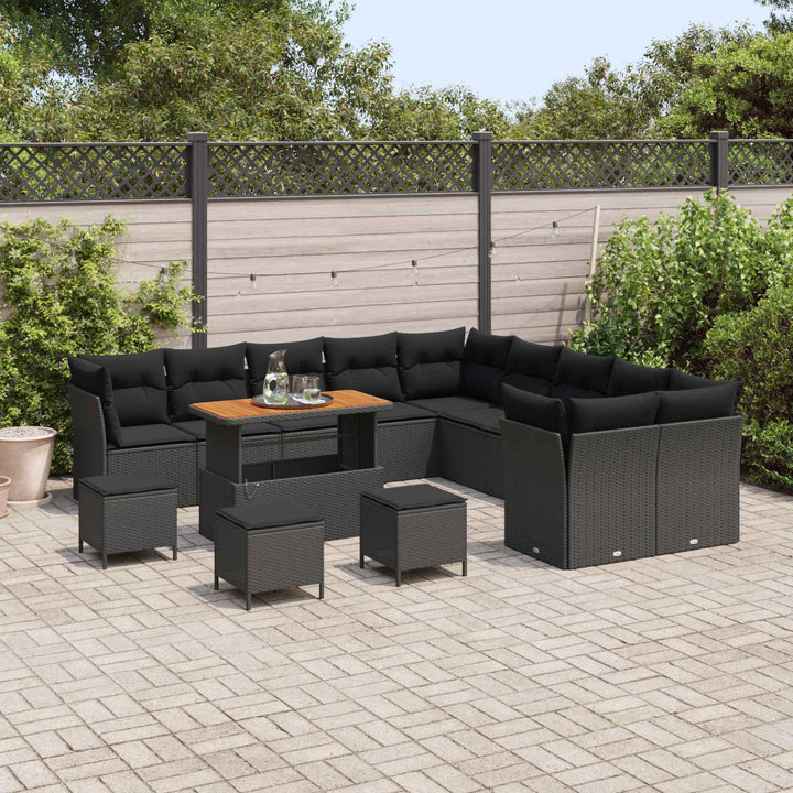 Havesofa Sæt 14 pcs Sort polyrattan