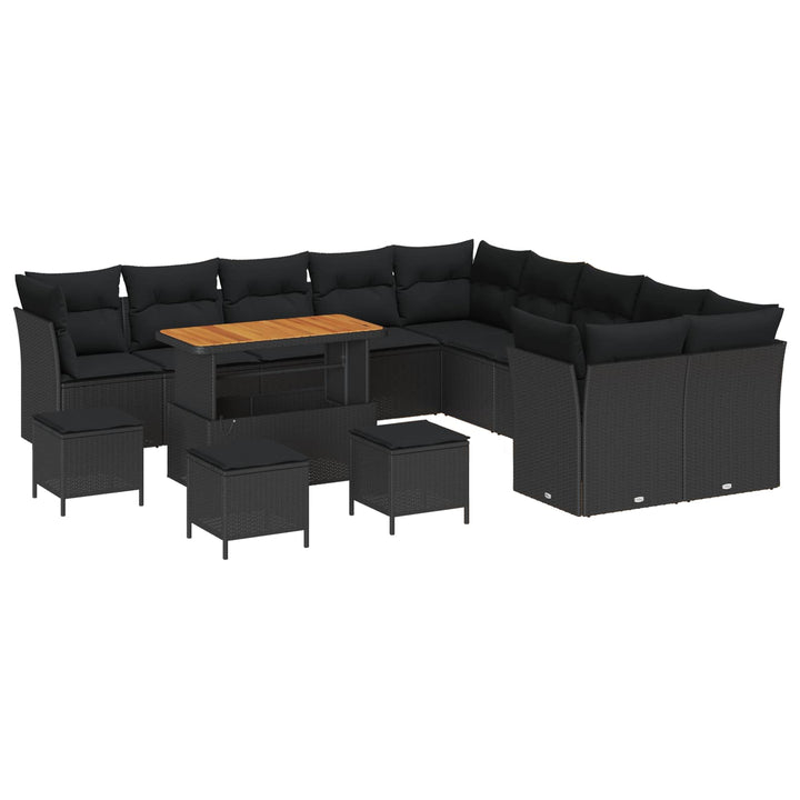 Havesofa Sæt 14 pcs Sort polyrattan
