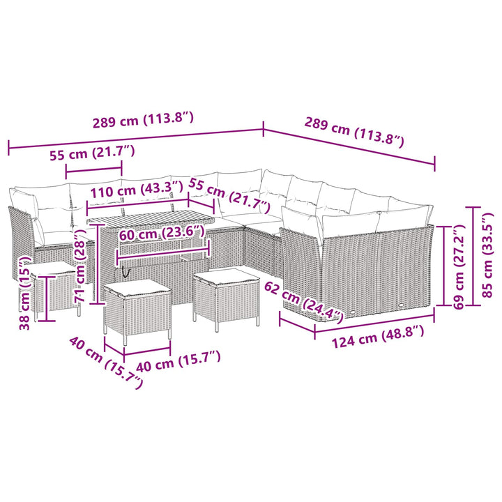 Havesofa Sæt 14 pcs Sort polyrattan