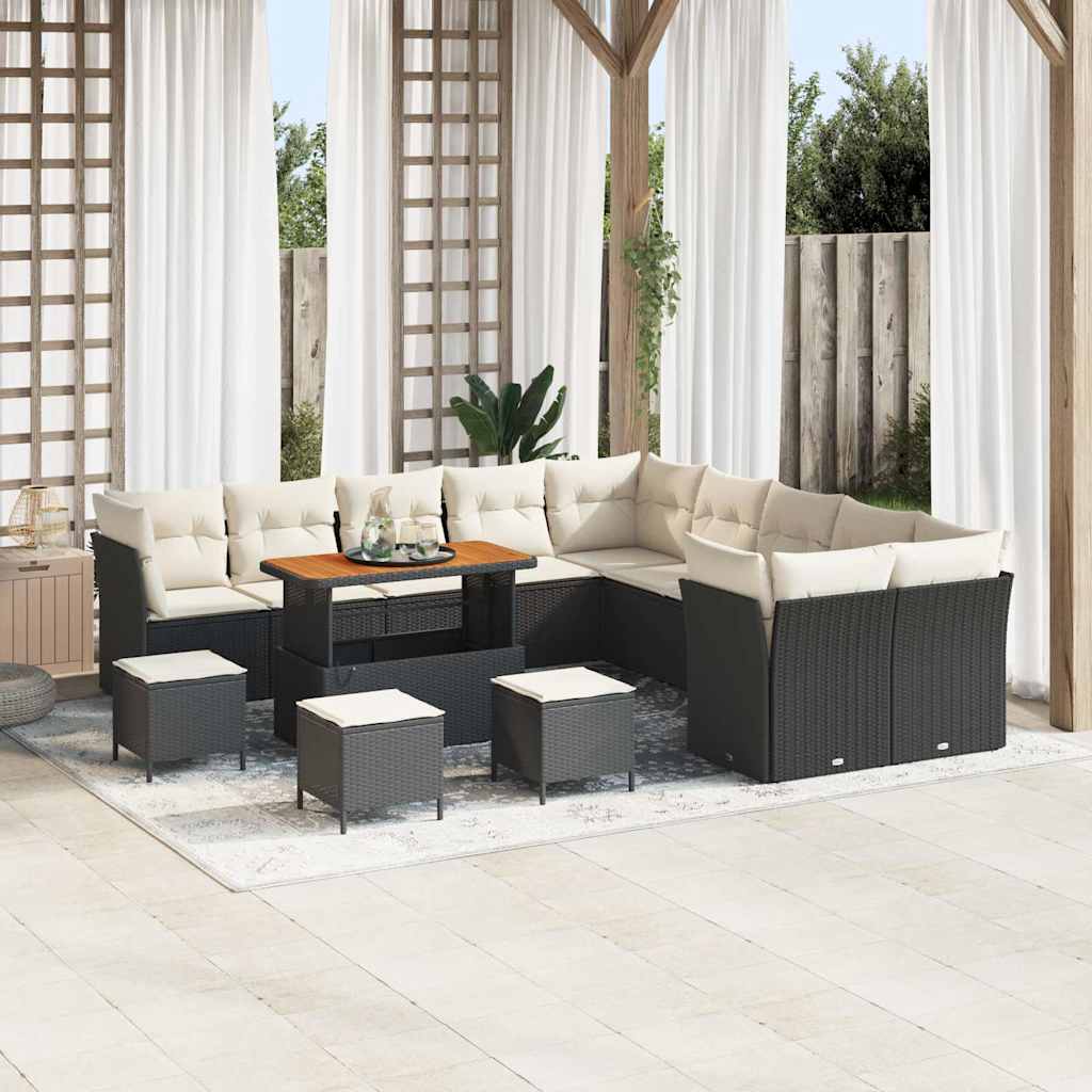 Havesofa Sæt 14 pcs Sort polyrattan