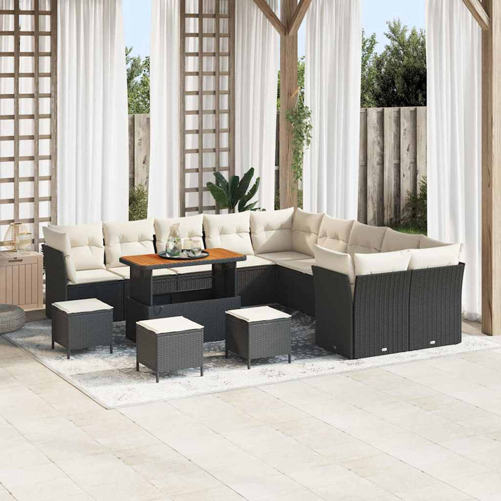 Havesofa Sæt 14 pcs Sort polyrattan
