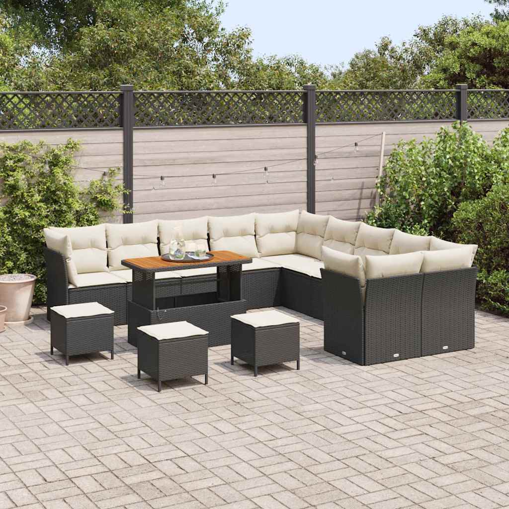Havesofa Sæt 14 pcs Sort polyrattan