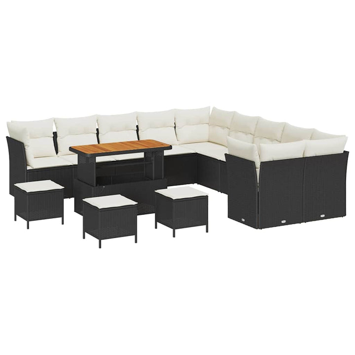 Havesofa Sæt 14 pcs Sort polyrattan
