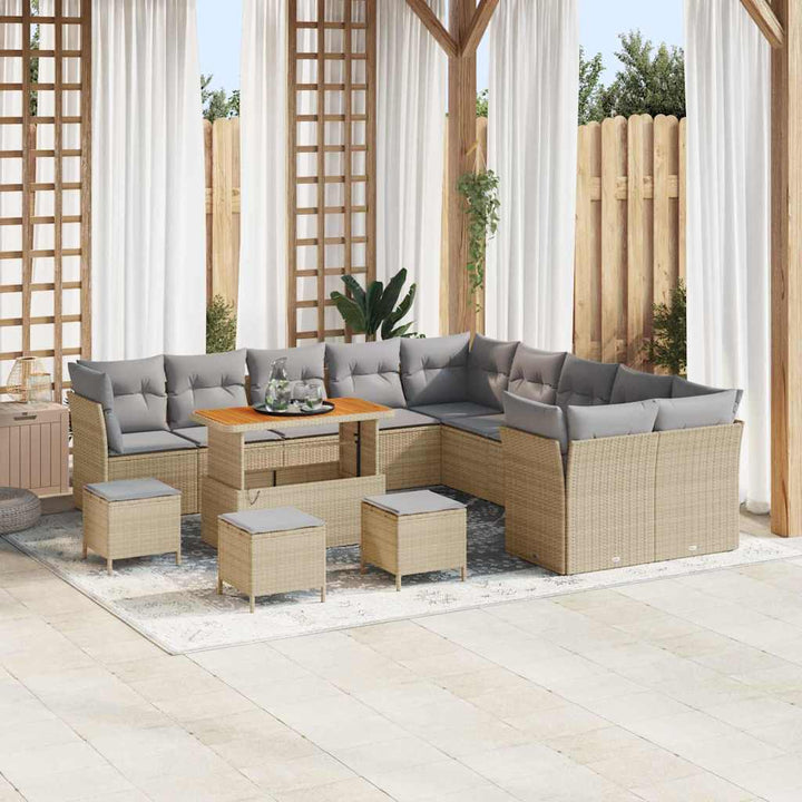Havesofa Sæt 14 pcs Beige polyrattan