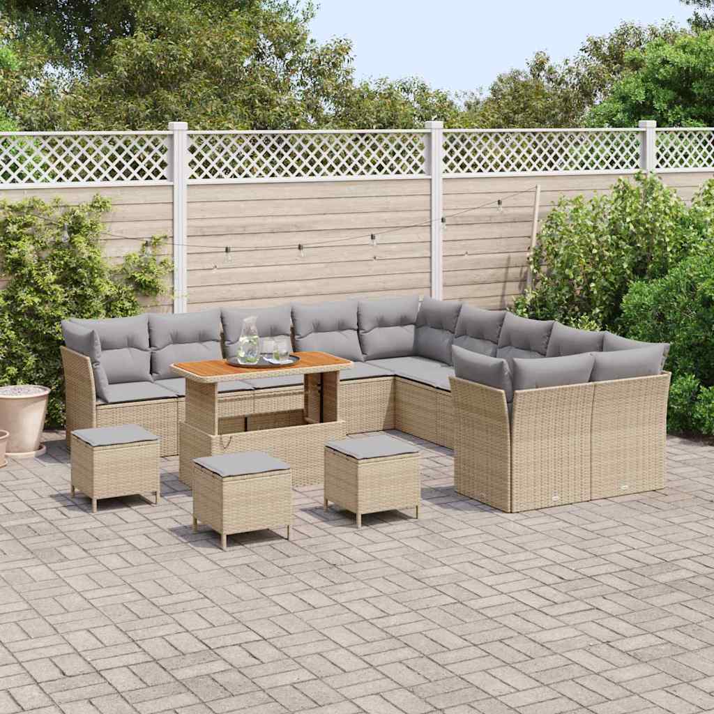 Havesofa Sæt 14 pcs Beige polyrattan