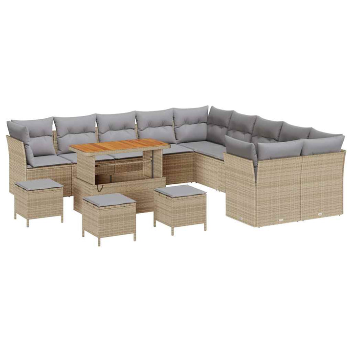 Havesofa Sæt 14 pcs Beige polyrattan