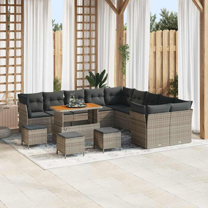Havesofa Sæt 14 pcs Grå polyrattan