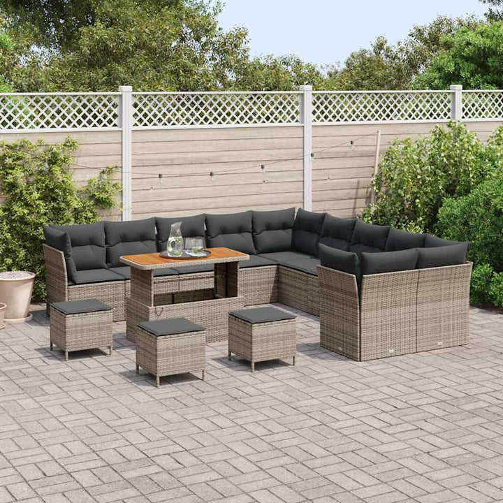 Havesofa Sæt 14 pcs Grå polyrattan